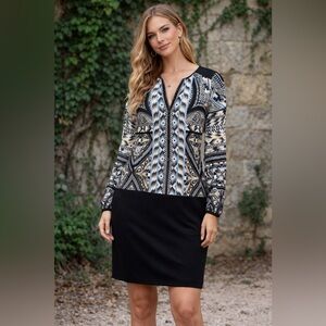 Hale Bob Black and Patterned Dress